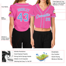 Загрузить изображение в средство просмотра галереи, Custom Women&#39;s Pink Light Blue-White V-Neck Cropped Baseball Jersey
