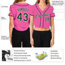 Загрузить изображение в средство просмотра галереи, Custom Women&#39;s Pink Green-White V-Neck Cropped Baseball Jersey
