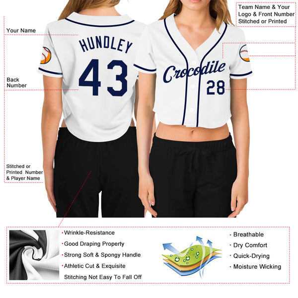 Cheap Custom Women's White Navy V-Neck Cropped Baseball Jersey Free  Shipping – CustomJerseysPro