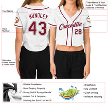 Charger l&#39;image dans la galerie, Custom Women&#39;s White Crimson-Gray V-Neck Cropped Baseball Jersey
