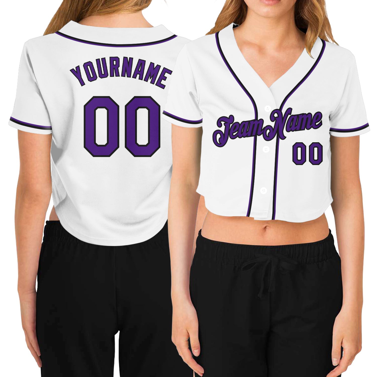 Cheap Custom Women's Purple White-Black V-Neck Cropped Baseball Jersey Free  Shipping – CustomJerseysPro