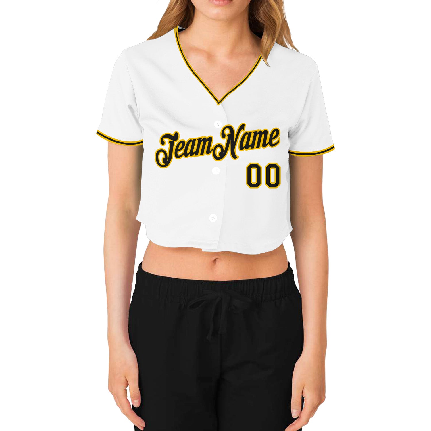 Cheap Custom Women's White Black-Gold V-Neck Cropped Baseball Jersey Free  Shipping – CustomJerseysPro