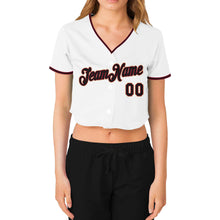 Загрузить изображение в средство просмотра галереи, Custom Women&#39;s White Black Crimson-Cream V-Neck Cropped Baseball Jersey
