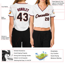 Загрузить изображение в средство просмотра галереи, Custom Women&#39;s White Black Crimson-Cream V-Neck Cropped Baseball Jersey
