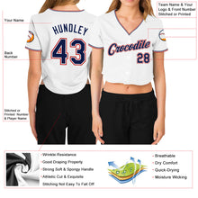 Загрузить изображение в средство просмотра галереи, Custom Women&#39;s White Navy-Red V-Neck Cropped Baseball Jersey
