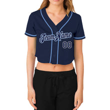 Загрузить изображение в средство просмотра галереи, Custom Women&#39;s Navy Navy-White V-Neck Cropped Baseball Jersey
