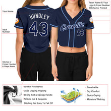 Загрузить изображение в средство просмотра галереи, Custom Women&#39;s Navy Navy-White V-Neck Cropped Baseball Jersey
