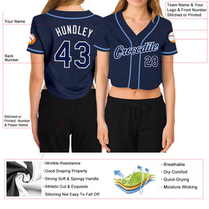 Custom Women's Navy Navy-White V-Neck Cropped Baseball Jersey