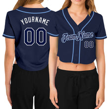 Загрузить изображение в средство просмотра галереи, Custom Women&#39;s Navy Navy-White V-Neck Cropped Baseball Jersey
