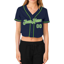 Загрузить изображение в средство просмотра галереи, Custom Women&#39;s Navy Neon Green-White V-Neck Cropped Baseball Jersey
