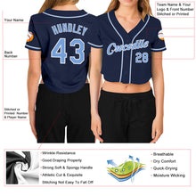 Загрузить изображение в средство просмотра галереи, Custom Women&#39;s Navy Light Blue-White V-Neck Cropped Baseball Jersey
