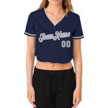 Загрузить изображение в средство просмотра галереи, Custom Women&#39;s Navy Gray-White V-Neck Cropped Baseball Jersey
