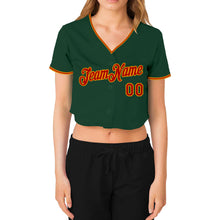 Laden Sie das Bild in den Galerie-Viewer, Custom Women&#39;s Green Red-Gold V-Neck Cropped Baseball Jersey
