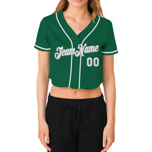 Загрузить изображение в средство просмотра галереи, Custom Women&#39;s Kelly Green White-Gray V-Neck Cropped Baseball Jersey
