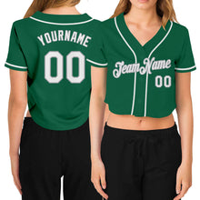 Загрузить изображение в средство просмотра галереи, Custom Women&#39;s Kelly Green White-Gray V-Neck Cropped Baseball Jersey
