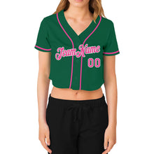 Загрузить изображение в средство просмотра галереи, Custom Women&#39;s Kelly Green Pink-White V-Neck Cropped Baseball Jersey
