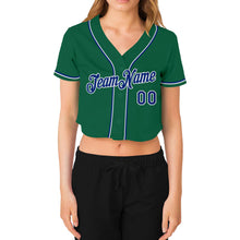 Charger l&#39;image dans la galerie, Custom Women&#39;s Kelly Green Royal-White V-Neck Cropped Baseball Jersey
