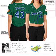 Charger l&#39;image dans la galerie, Custom Women&#39;s Kelly Green Royal-White V-Neck Cropped Baseball Jersey
