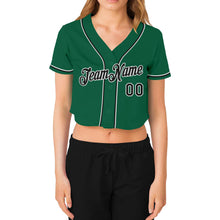 Загрузить изображение в средство просмотра галереи, Custom Women&#39;s Kelly Green Black-White V-Neck Cropped Baseball Jersey
