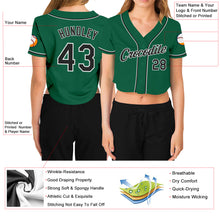 Загрузить изображение в средство просмотра галереи, Custom Women&#39;s Kelly Green Black-White V-Neck Cropped Baseball Jersey
