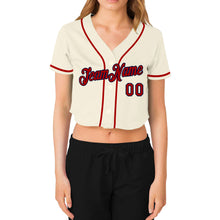 Load image into Gallery viewer, Custom Women&#39;s Cream Red-Navy V-Neck Cropped Baseball Jersey
