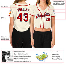 Load image into Gallery viewer, Custom Women&#39;s Cream Red-Navy V-Neck Cropped Baseball Jersey
