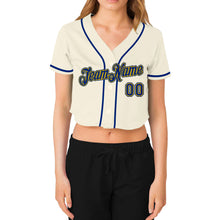 Загрузить изображение в средство просмотра галереи, Custom Women&#39;s Cream Royal-Gold V-Neck Cropped Baseball Jersey
