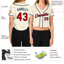 Загрузить изображение в средство просмотра галереи, Custom Women&#39;s Cream Red-Navy V-Neck Cropped Baseball Jersey
