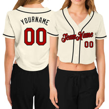 Загрузить изображение в средство просмотра галереи, Custom Women&#39;s Cream Red-Black V-Neck Cropped Baseball Jersey
