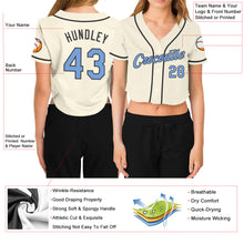 Загрузить изображение в средство просмотра галереи, Custom Women&#39;s Cream Light Blue-Steel Gray V-Neck Cropped Baseball Jersey
