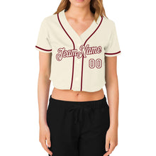 Загрузить изображение в средство просмотра галереи, Custom Women&#39;s Cream Cream-Crimson V-Neck Cropped Baseball Jersey
