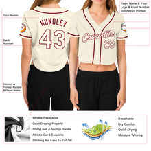 Загрузить изображение в средство просмотра галереи, Custom Women&#39;s Cream Cream-Crimson V-Neck Cropped Baseball Jersey
