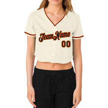 Load image into Gallery viewer, Custom Women&#39;s Cream Black Orange-Old Gold V-Neck Cropped Baseball Jersey
