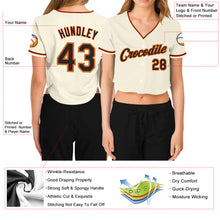 Load image into Gallery viewer, Custom Women&#39;s Cream Black Orange-Old Gold V-Neck Cropped Baseball Jersey
