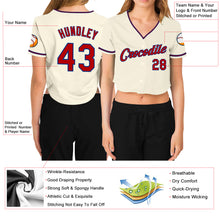 Load image into Gallery viewer, Custom Women&#39;s Cream Red-Royal V-Neck Cropped Baseball Jersey
