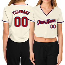 Load image into Gallery viewer, Custom Women&#39;s Cream Red-Royal V-Neck Cropped Baseball Jersey
