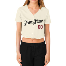 Загрузить изображение в средство просмотра галереи, Custom Women&#39;s Cream Black-Crimson V-Neck Cropped Baseball Jersey
