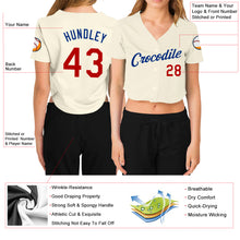 Laden Sie das Bild in den Galerie-Viewer, Custom Women&#39;s Cream Red-Royal V-Neck Cropped Baseball Jersey
