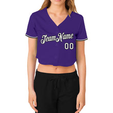 Загрузить изображение в средство просмотра галереи, Custom Women&#39;s Purple White-Black V-Neck Cropped Baseball Jersey
