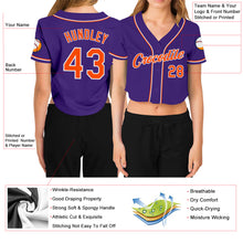 Загрузить изображение в средство просмотра галереи, Custom Women&#39;s Purple Orange-White V-Neck Cropped Baseball Jersey
