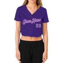 Загрузить изображение в средство просмотра галереи, Custom Women&#39;s Purple Light Blue-Pink V-Neck Cropped Baseball Jersey
