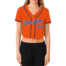 Laden Sie das Bild in den Galerie-Viewer, Custom Women&#39;s Orange Royal-White V-Neck Cropped Baseball Jersey
