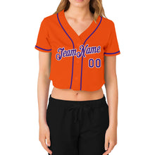 Загрузить изображение в средство просмотра галереи, Custom Women&#39;s Orange Purple-White V-Neck Cropped Baseball Jersey
