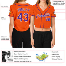 Загрузить изображение в средство просмотра галереи, Custom Women&#39;s Orange Purple-White V-Neck Cropped Baseball Jersey
