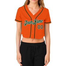 Загрузить изображение в средство просмотра галереи, Custom Women&#39;s Orange Green-White V-Neck Cropped Baseball Jersey
