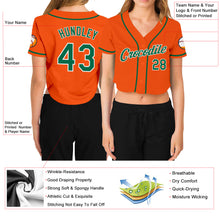 Загрузить изображение в средство просмотра галереи, Custom Women&#39;s Orange Kelly Green-White V-Neck Cropped Baseball Jersey
