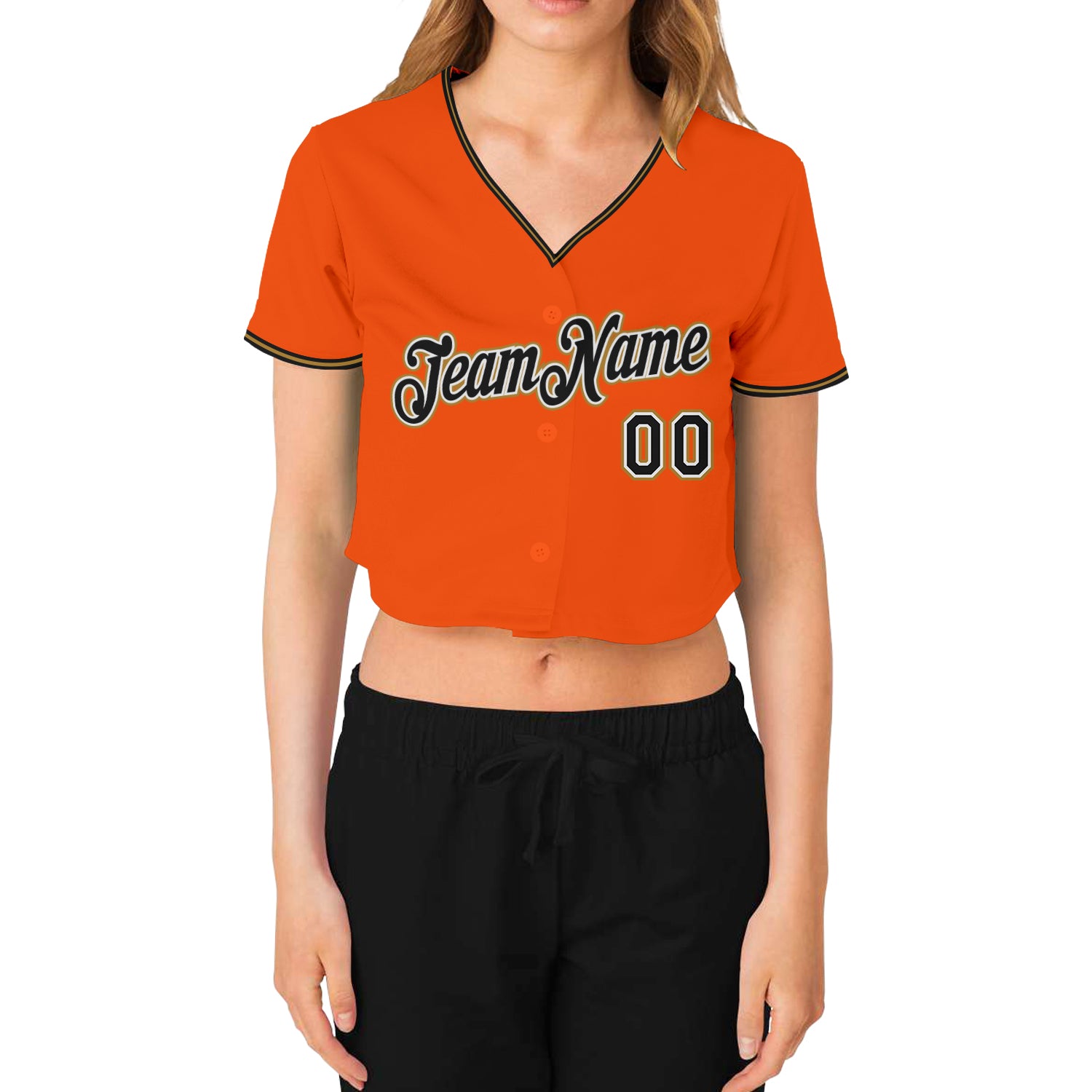 Cheap Custom Women's Cream Black Orange-Old Gold V-Neck Cropped Baseball  Jersey Free Shipping – CustomJerseysPro