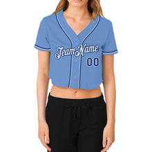 Laden Sie das Bild in den Galerie-Viewer, Custom Women&#39;s Light Blue White-Royal V-Neck Cropped Baseball Jersey
