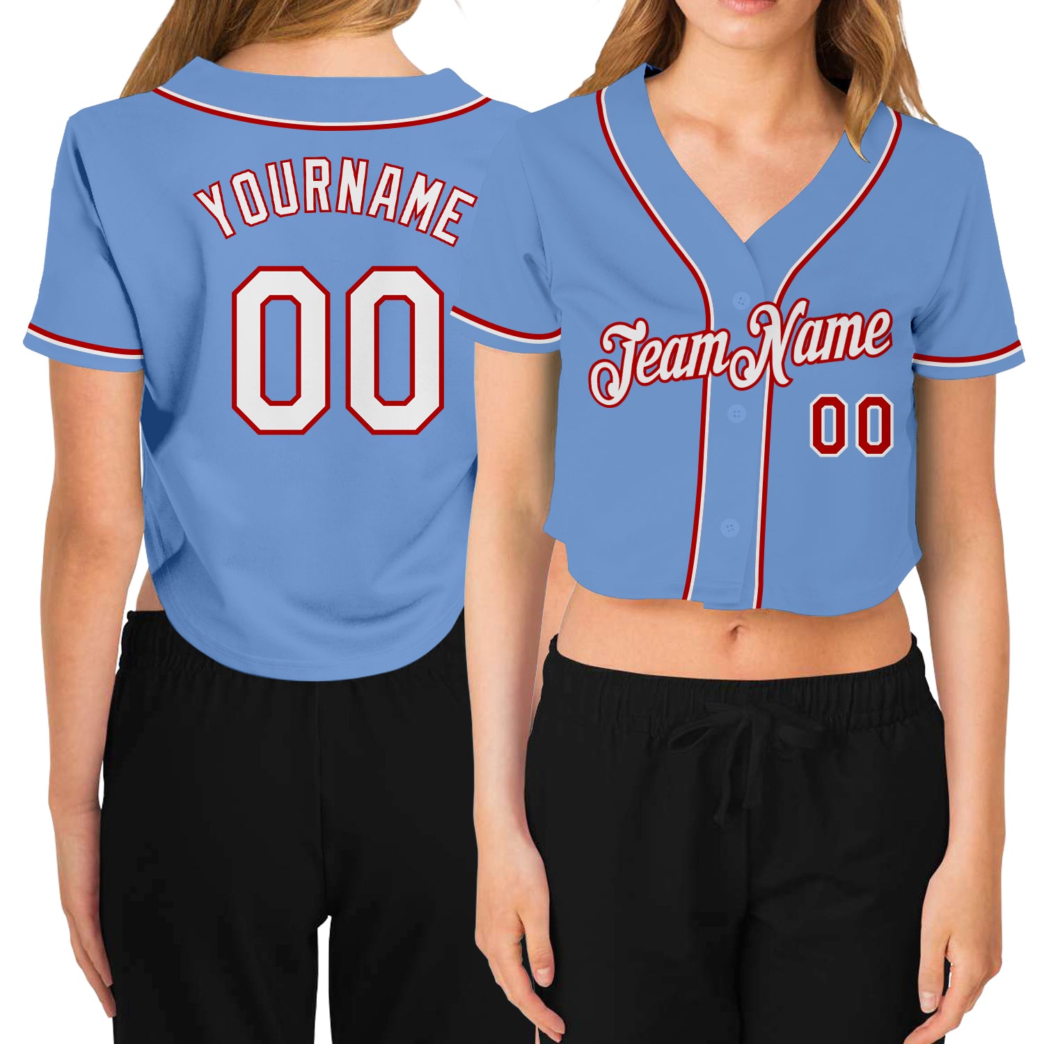 Cheap Custom Women's White Light Blue-Red V-Neck Cropped Baseball Jersey  Free Shipping – CustomJerseysPro