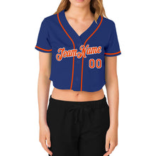 Laden Sie das Bild in den Galerie-Viewer, Custom Women&#39;s Royal Orange-White V-Neck Cropped Baseball Jersey
